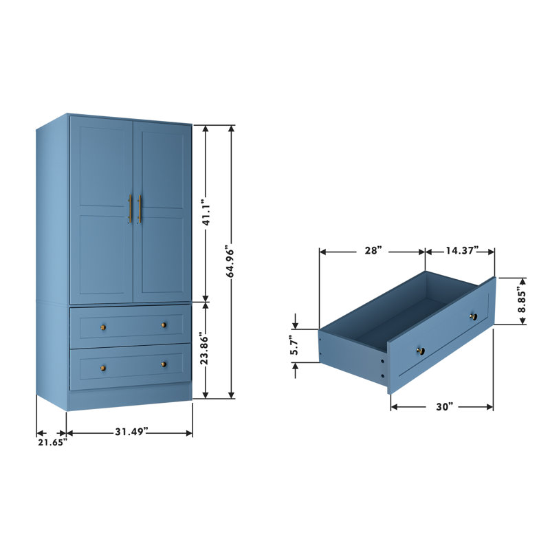 HOMEIBRO Chic Cove Shaker 2-Door Armoire With Drawers HOMEIBRO Chic Cove Shaker 2-Door Armoire With Drawers
